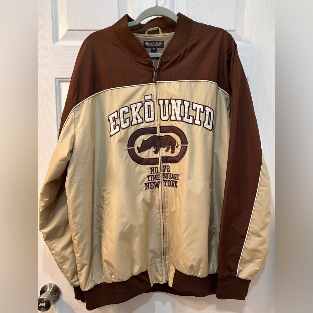 Vtg Y2K Ecko Unlimited Size XL Brown Windbreaker Jacket Streetwear‎ Urban Skater
